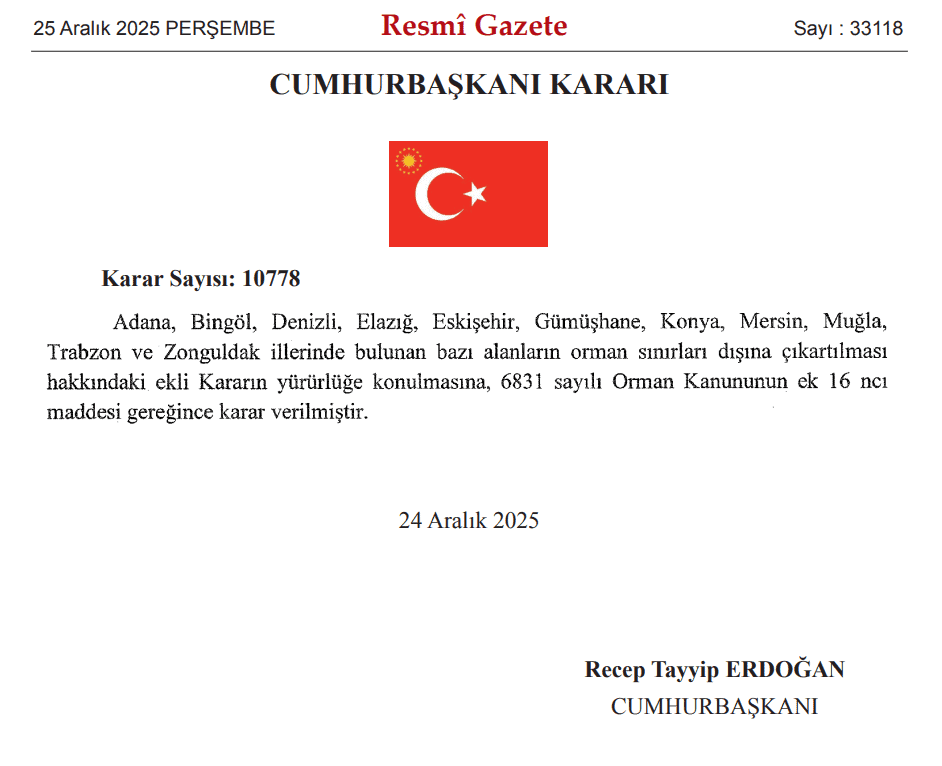 cumhurbaşkanı kararları, muğla orman sınırı, bazı alanlar orman sınırı dışına çıkarıldı, muğla orman sınırı dışına çıkarılan alanlar, muğla orman 