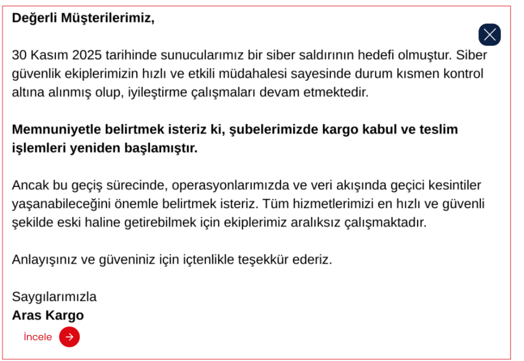 aras kargo siber saldırısı, aras kargo hacklendi, aras kargo açıklama, aras kargo sistem çöktü, aras kargo hacklendi mi