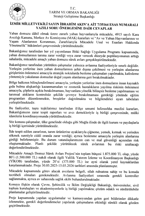 muğla yaban domuzu kurşun teşviği