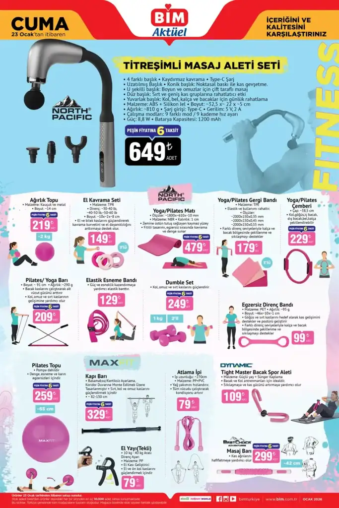 bim aktüel 23 ocak 2026, bim televizyon kampanyası, xiaomi redmi 15c bim, bim spor ürünleri, bim mutfak ürünleri