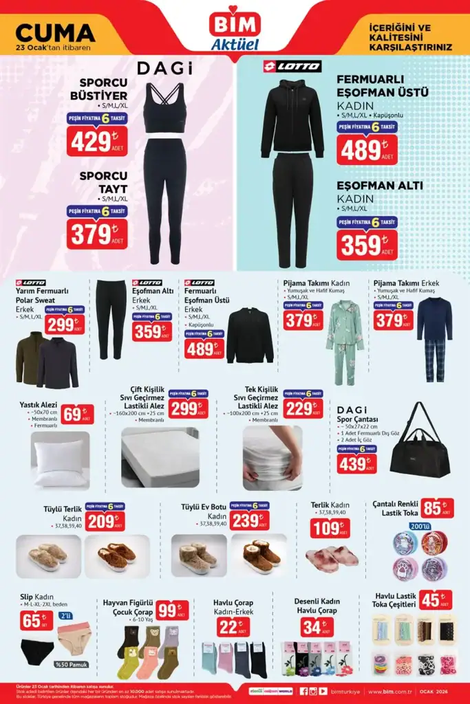 bim aktüel 23 ocak 2026, bim televizyon kampanyası, xiaomi redmi 15c bim, bim spor ürünleri, bim mutfak ürünleri