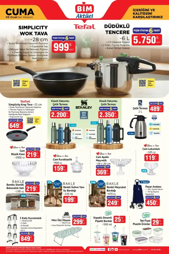 bim aktüel 9 ocak 2026, bim aktüel kataloğu, bim televizyon, bim tefal düdüklü tencere, bim temizlik seti