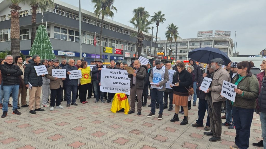 dalaman açıklama abd venezuela askeri müdahalesine cumhuriyet meydanı eğitim sen basın açıklaması