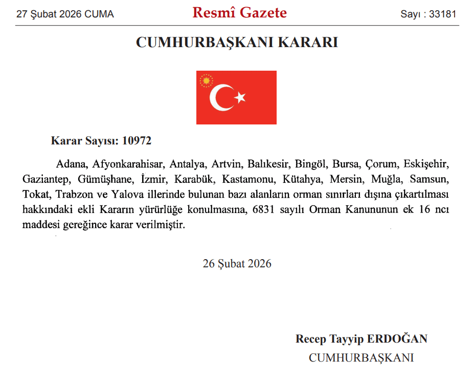 orman sınırları dışına muğla cumhurbaşkanlığı kararı resmi gazete orman alanı muğla orman