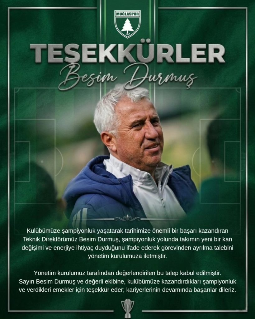 muğlaspor teknik direktörü, muğlaspor, besim durmuş, muğlaspor besim durmuş, muğlaspor istifa