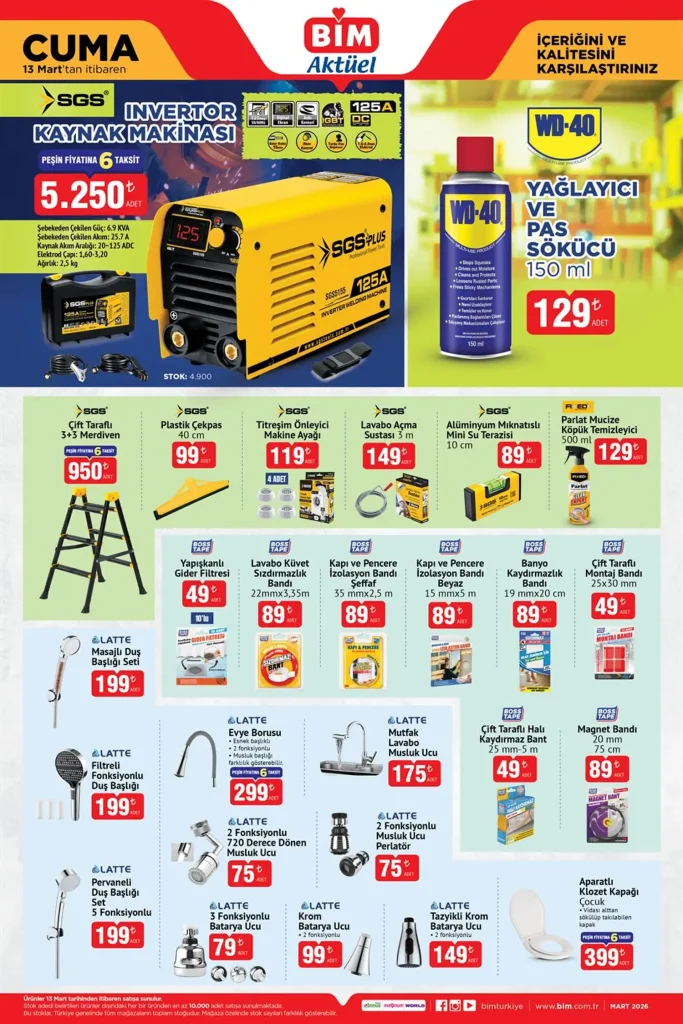 bim aktüel 13 mart 2026, bim aktüel kataloğu, bim 13 mart indirim ürünleri, bim teknoloji ürünleri, bim hırdavat ürünleri