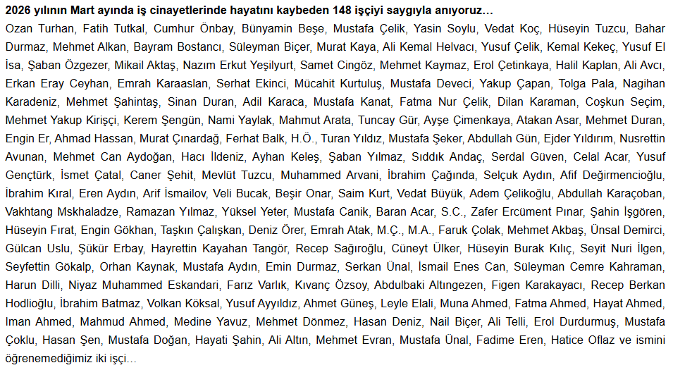 iş cinayeti raporu, mart iş cinayeti raporu, iş cinayeti, isig meclisi, isig meclisi iş cinayeti raporu 
