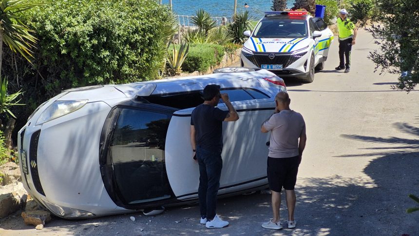bodrum kaza, bodrum, bodrum trafik kazası, bodrumda duvara çarpan otomobil, duvara çarpan otomobil
