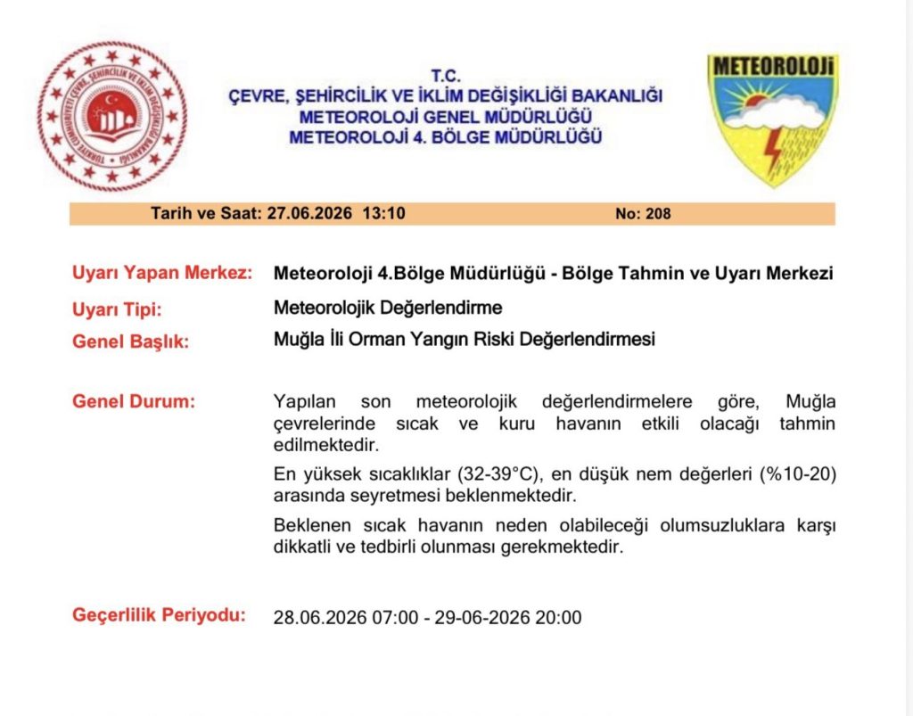 Meteoroloji’den Muğla ve çevresi için orman yangını uyarısı: Sıcaklıklar 39 dereceye ulaşacak